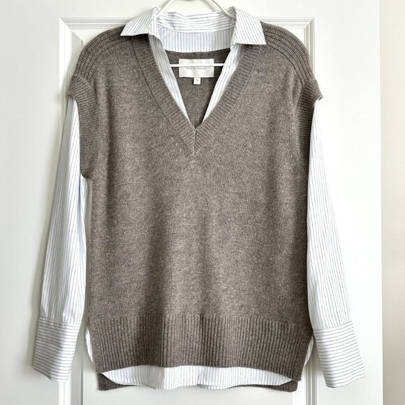 BROCHU WALKER The Looker Layered V-Neck Cashmere Blend Sweater in Gray Size S - Picture 1 of 11